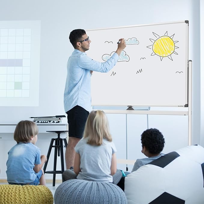 Large Dry-Erase Rolling Magnetic Whiteboard - 48 x 32 Inches Dry Erase Board with Stand Height Adjust Double Sides Mobile White Board Easel on Wheels with 25 Sheets Paper Pad Office, Home & Classroom
