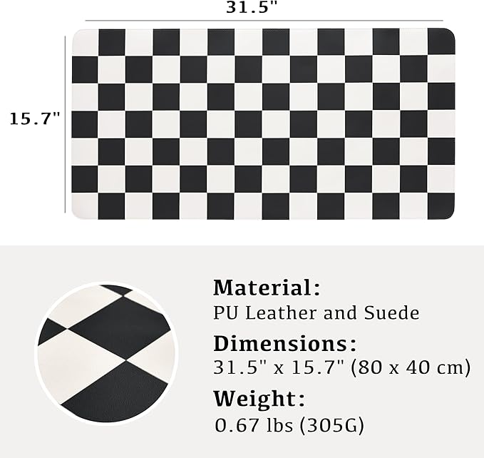 Ohocut Checkered Desk Mat, 31.5" x 15.7" Large Cute Black White Aesthetic Retro Accessoires, PU Leather Computer Laptop Desk Mat Mouse Keyboard Pad, Desk Writing Makeup Mat for Vanity/Work/Home Decor