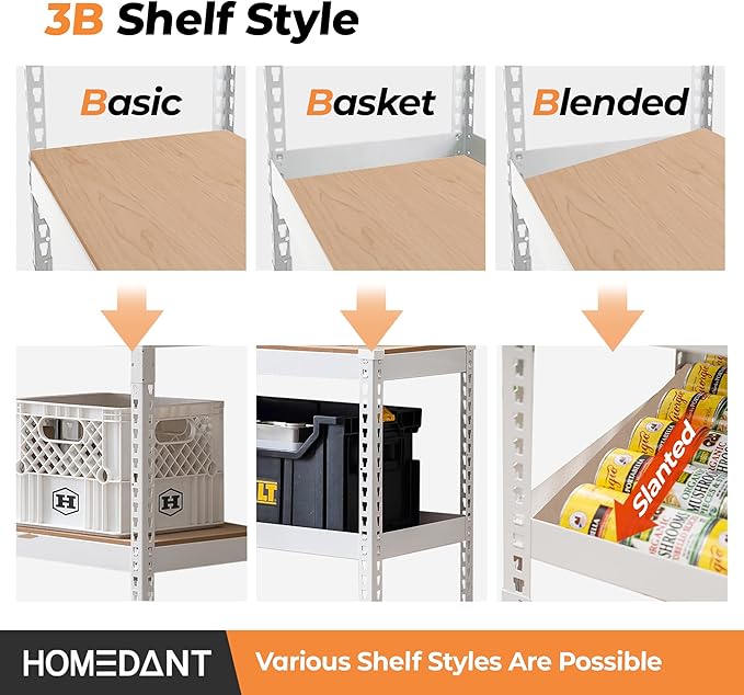 HOMEDANT 5 Tier Storage Shelves Adjustable Laminated Boltless Garage Metal Shelving Unit Heavy Duty Utility Rack Shelf Warehouse Pantry Closet Kitchen (2, (M) 35.9" W, White)