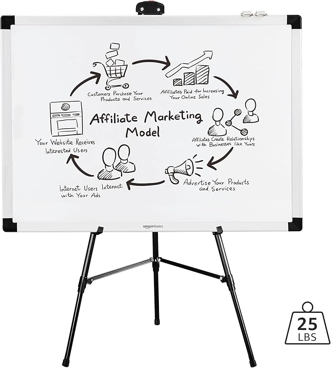 Amazon Basics High Boardroom Black Aluminum Flipchart Whiteboard and Display Easel Stand with Adjustable Height Telescope Tripod, Black, 37 x 18 x 28 Inches