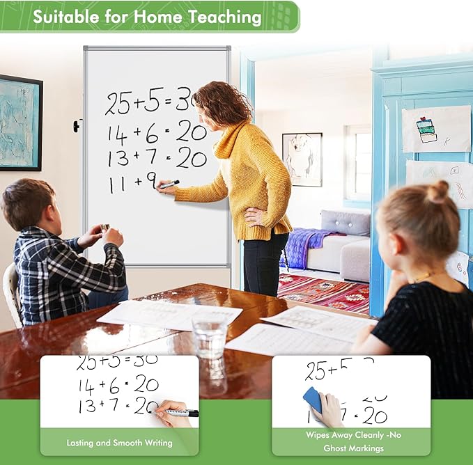 Rolling Whiteboard on Wheels, 32x48 Inches Double-Sided Magnetic Dry Erase Board with Stand, Height Adjustable Mobile White Board Easel for Classroom Home Office