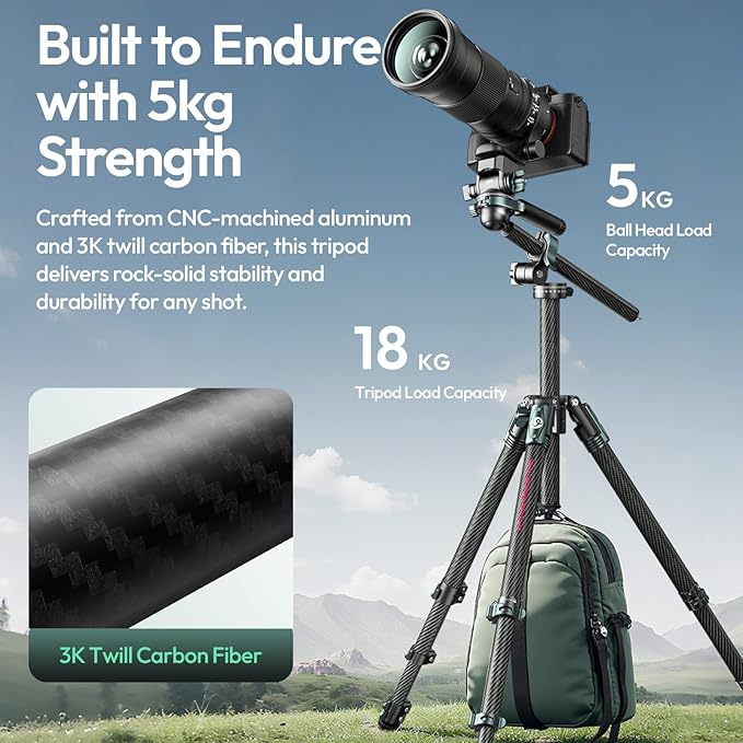 Ulanzi JJ06 Professional Camera Tripod Stand with Dual 360° Fluid Head, Dual Center Column, Ball Head, Quick Release Plate, Compatible with Arca for DSLR, Video