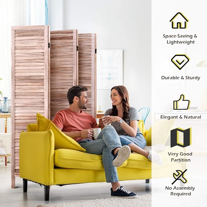 Giantex 6 Panel Wood Room Divider, 5.6 Ft Tall Folding Freestanding Partition Privicy Room Dividers Screen for Home, Office, Restaurant, Bedroom (Brown)