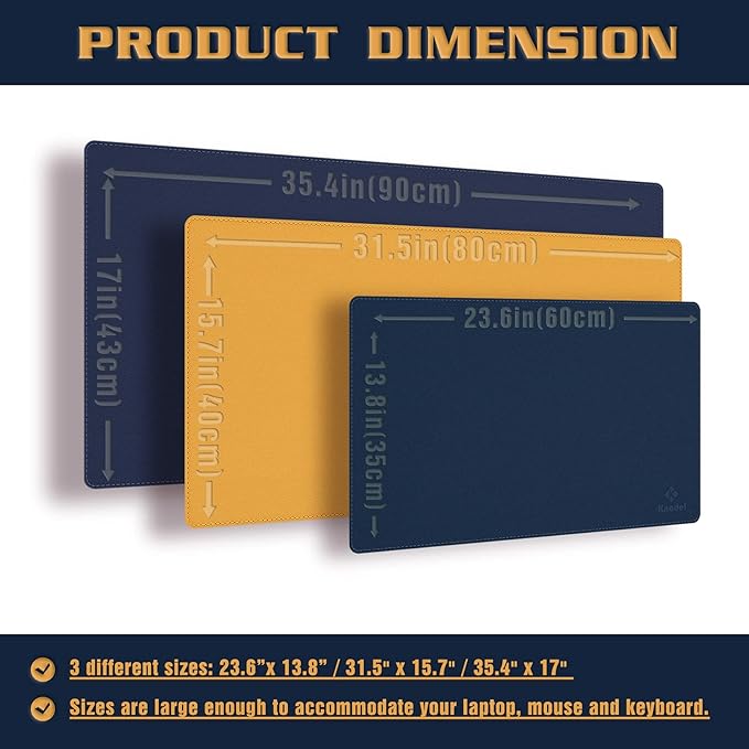 K KNODEL Desk Mat, Blotter, Dual-Sided Office Desk Pad, Waterproof Desk Mat for Desktop, Desk Blotters, PVC Leather Pad Protector (Dark Blue, 35.4" x 17")