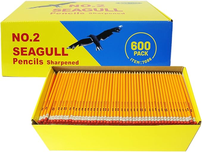 Seagull 600 Count Bulk Pack Pencils Pre-sharpened with Erasers, No. 2 HB Yellow Graphite Pencils for School Teacher Supplies, for Writing Drawing Sketching
