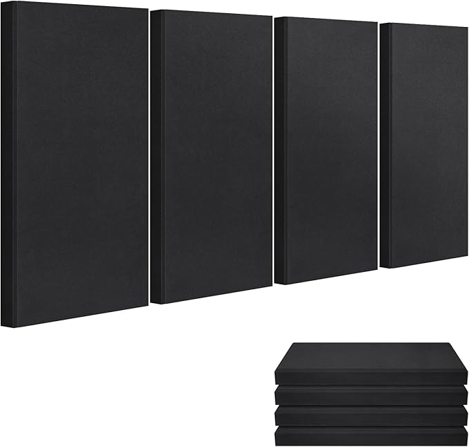 23.62" X 11.81" X 2" Fiberglass Wall Panel, 4 Pack Acoustic Panels, Acoustic Panels Sound Absorbing for Office, Studio, Home Theatre - Black