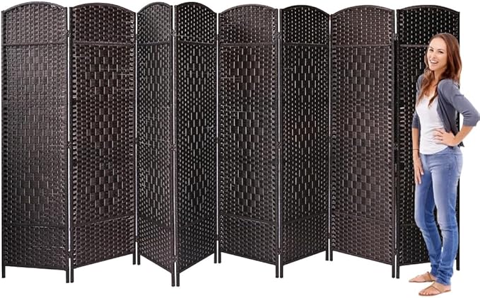 8 Panel Folding Privacy Screen 12ft Wide, 6ft Tall Partition Room Divider Portable Office Walls Dividers, Black