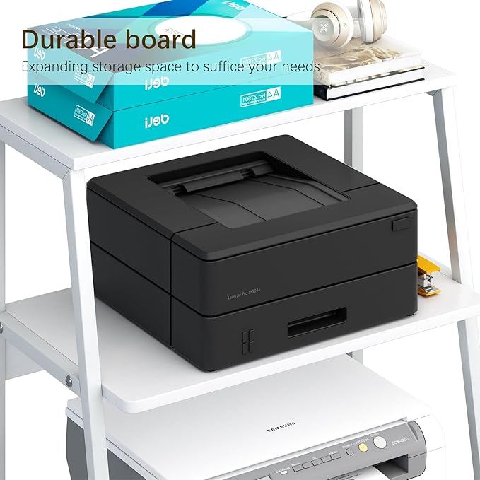 Arbuxzuy Printer Stand for Desk, Desktop Printer Shelf, 3 Tier Desk Shelf for top of Desk, Large Printer Stands Office Organization Shelves for Home Office Printer Fax Book, White