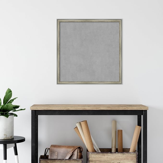 Amanti Art Silver Framed Magnetic Board 26x26 Medium Vision Board for use with Magnets, 100% Metal Sheet to Display Items as Office Decor or for Home Organization in mudroom, Kitchen or Kids Room