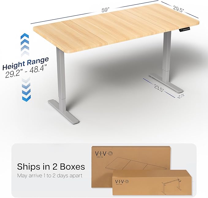 VIVO Electric 60 x 30 in Standing Desk, Memory Height Adjustment, 1B Series, Holds 220 lbs, Light Wood Top Gray Frame, DESK-KIT-1G6C-30