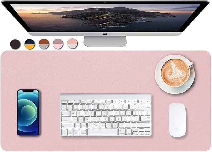 SUJAYU Dual Sided PU Leather Desk Pad, Mouse Pad, Office Desk Mat, Non-Slip Laptop Desk Pad, Waterproof Desk Writing Pad for Office and Home (23.6" x 11.8", Pink+Silver)