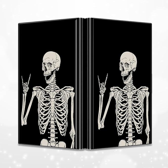 BWEGRHE Slim Credit Card Holder, Skull Skeleton RFID Blocking Metal Wallet for Men & Women, Aluminum Minimalist Hard Case Pocket-Sized Business Cards Organizer (Fits Up to 10 Cards)