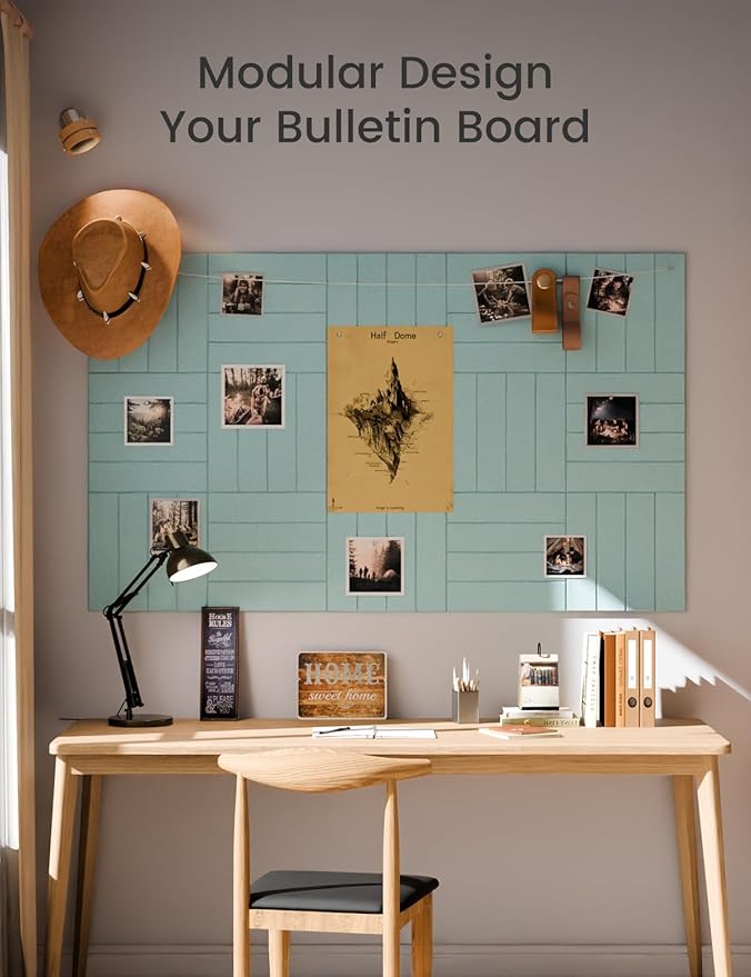 Large Felt Bulletin Board 48" x 36" Cork Board Alternative-12 Pack with 70 Safe Removable Adhesive Tabs, Cork Boards for Walls Cork Board for Home Office Classroom Pin Board-Seafoam Blue