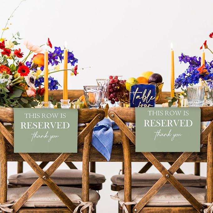ChissNook Reserved Seating Chair Signs, This Row Is Reserved Pew Cloths Seating Placeholder for Church Pews, Sage Green Wedding Decorations for Reception Parties Event (Sage Green, 4 PCS)