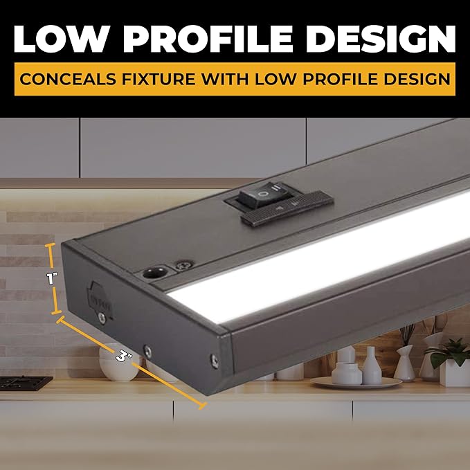 LED Under Cabinet Lighting Hardwired - 3CCT 40 Inch Bronze Finish - Undercabinet Lights for Kitchen - Linkable Undercounter Dimmable Plug in Light or Hard Wired - Under Counter Fixture Direct Wire