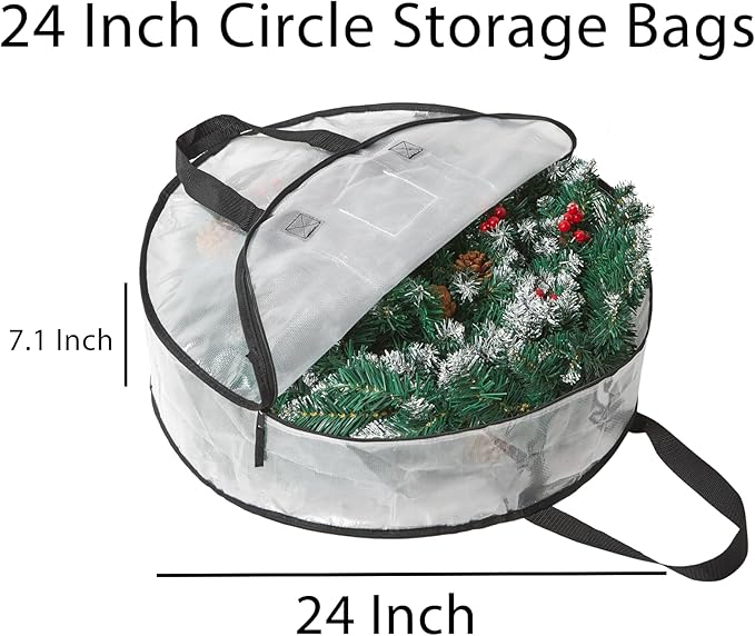 PWRSC 2 Pack Wreath Storage Bag, Summer, Christmas Decoration Garland Container, 24 Inch Clear Door Wreath Organizers, Moving Boxes, Packing Supplies for College