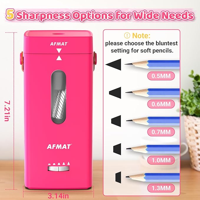 AFMAT Electric Pencil Sharpener, Fully Automatic Pencil Sharpener, Auto in & Out, Rechargeable Hands-Free Sharpeners for Jumbo & Colored Pencils (6.5-12mm), Portable for Home/Classroom/Office PSC6