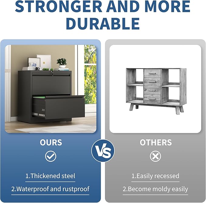 FLIXELIO 2-Drawer File Cabinet with Lock, Metal Lateral Filing Cabinets for Home Office, Heavy Duty Steel Horizontal Locking Office Storage Cabinet for Legal/Letter/A4 Size File, Assembly Required