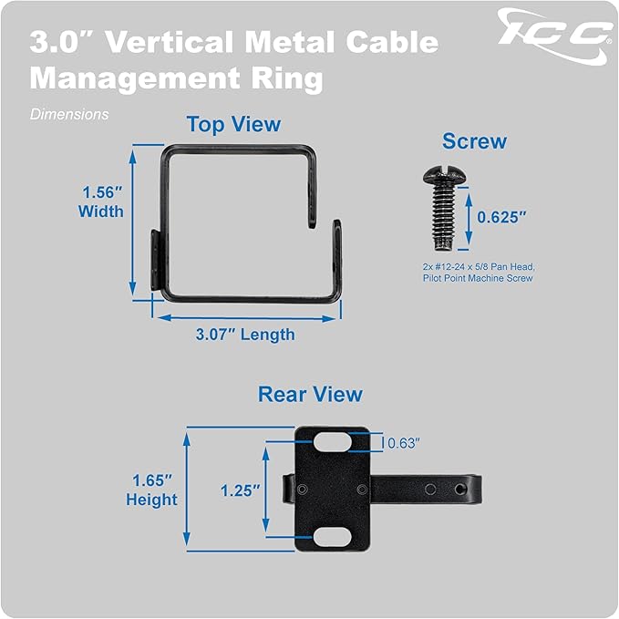ICC 3” Metal Cable Management Ring, Vertical, Rack or Wall Mount, Pack of 10 – Cable Organizer for Network Racks and Wiring Systems