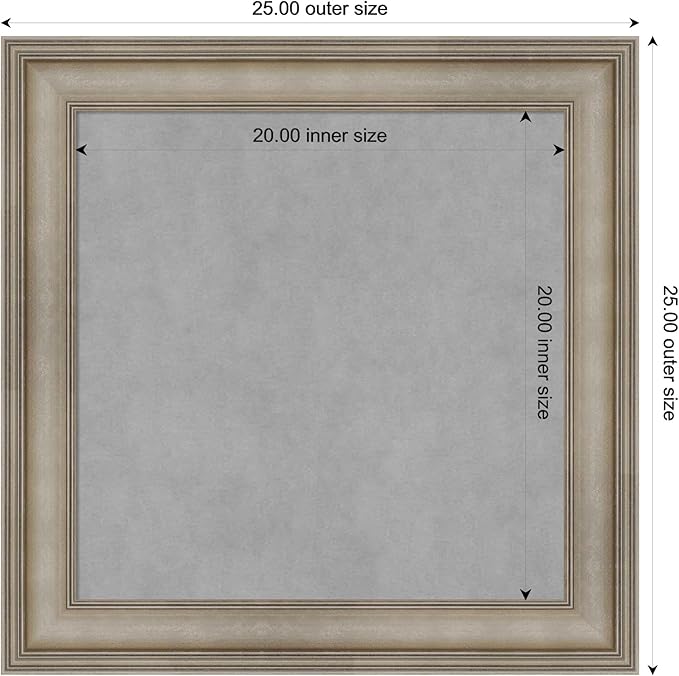 Amanti Art Silver Framed Magnetic Board 25x25 Medium Vision Board for use with Magnets, 100% Metal Sheet to Display Items as Office Decor or for Home Organization in mudroom, Kitchen or Kids Room
