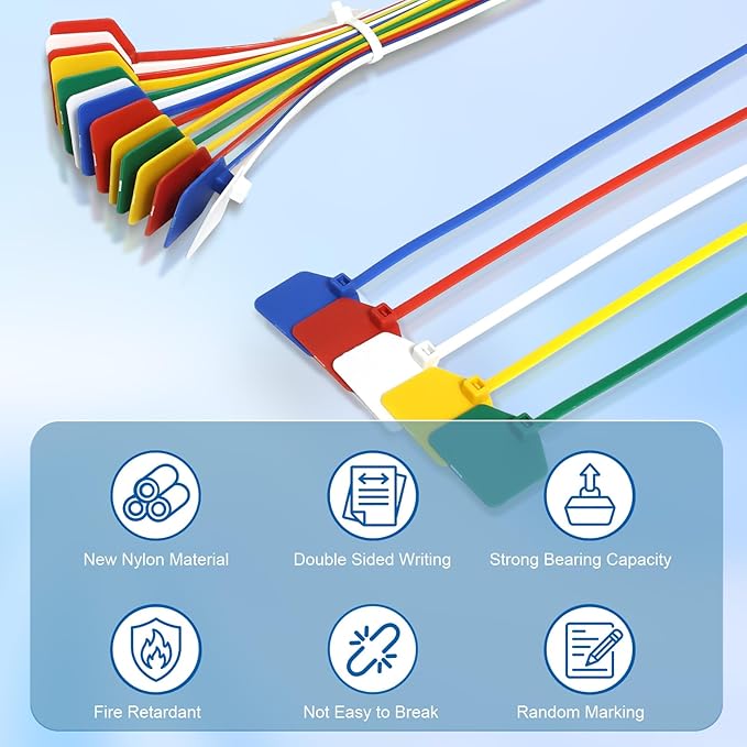8 in Marker Nylon Cable Ties, Plastic Water Proof Tags, Self-Locking Written-on Cable Marker, Security Seals Label for Cabling, Wire Marking Label, Shipping Hanging Tags - Blue/ 100pcs