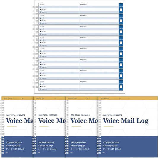 Geyee Phone Message Voice Mail Log Book 8. 27 x 8. 5 Inches Voicemail Message Pads 8 Per Page, 800 Book for Office(4 Pads)