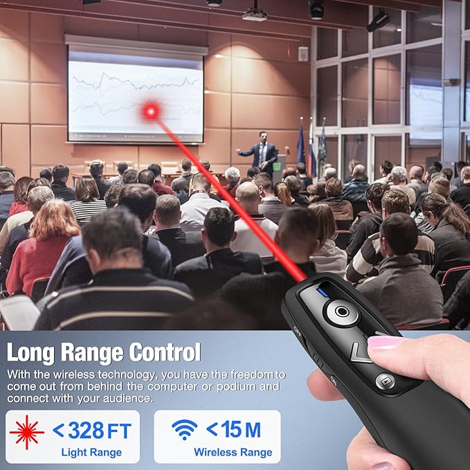 All-in-One Wireless Presentation Clicker with Red Light & Volume Remote Control- USB&Type-C PPT Remote Compatible with Mac/Windows/Laptop/Computer - Ideal for Powerpoint, Business, Classroom