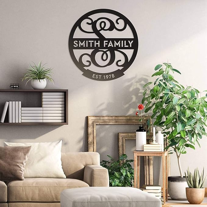 RealSteel Personalized Family Name Monogram Metal Sign – Custom Split Letter Wall Art with Established Year, Rustic Farmhouse Home Décor, Indoor Outdoor Steel Sign for Front Porch, Mantel, Entryway