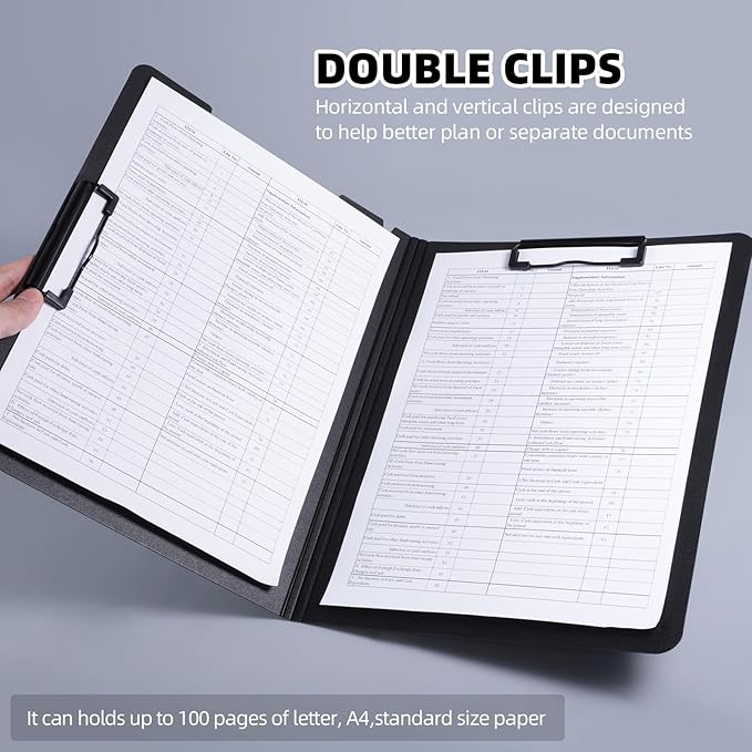 FRETONBA Clipboard Folder, 2 Pcs A4 Foldable Clipboard with Horizontal and Vertical Double Metal Clips, 360 Degree Foldable Binder Clipboards with Pen Holder, File Cover Work Folder Clipboards, Pink