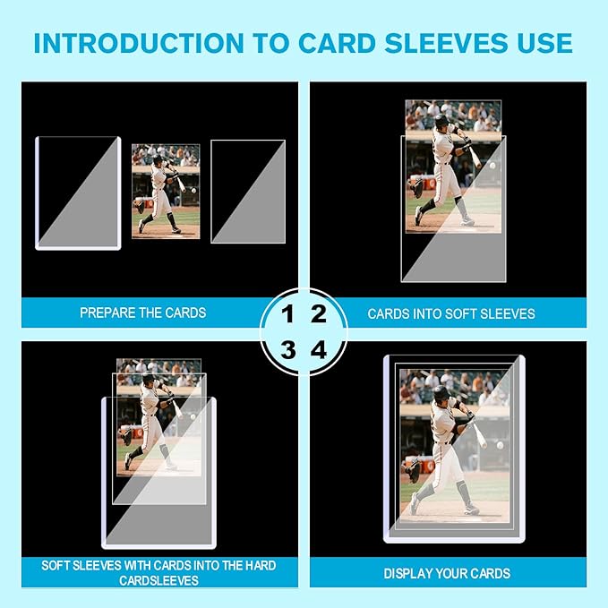 600 Hard Plastic Trading Card Protector - 300 Hard Card Sleeves and 300 Soft Card Sleeves, 35pt Rigid 3"x4" Card Holders, Clear Open-Top Card Sleeve, Fits Standard Trading, Baseball, Sport, Game Cards