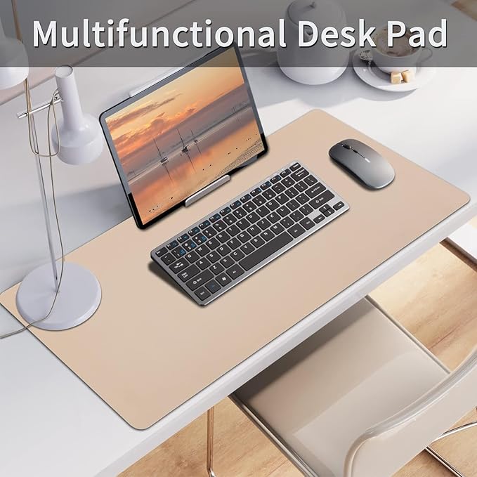 Bloss Leather Desk Pad, Mouse Pad, Non-Slip Desk Protector Mat, Leather Desk Blotter, Computer Desk Pad, Waterproof Desk Mat for Home Office and Decor - Beige (35.4×17Inches)