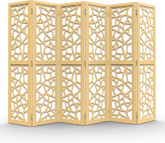 VINGLI 70'' H Room Divider, Non-Woven Fabric Privacy Screen, Indoor Partition Wall Dividers, Freestanding Hinged Space Separator with Modern Unique Pattern (Gold, 6 Panel)