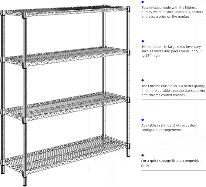 M MZG 1760 LBs 4 Tier Storage Rack Metal Wire Shelving Unit, Storage Standing Shelf Organizer for Laundry Bathroom Kitchen Pantry Garage Utility Room, Chrome 17.7" D x 59.1" W x 70.4" H