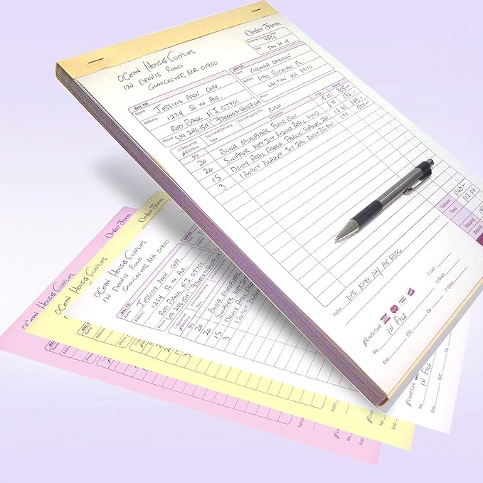 NextDayLabels - Carbonless NCR Order Forms, Bound Wraparound Cover, White/Canary & Pink, 50 Sets per Book. (8-1/2 x 11" - 3 Part)