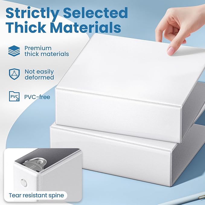 SUNEE 3 Inch Binders 3 Ring 12 Pack, Large Clear View Binders Bulk Three Ring PVC-Free (Fit 8.5x11 Inches) for School or Office Supplies, White