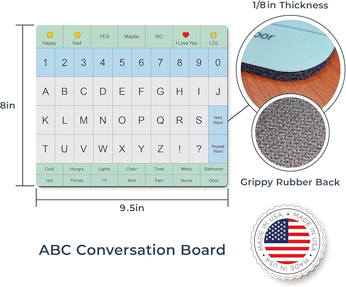 Communication Board For Adults- Non-Slip, Portable Letter Chart for Non-Verbal, Stroke Recovery, Effective Visual Aids for Non-Speaking Patients, Pain Scale, QWERTY or ABC (ABC)