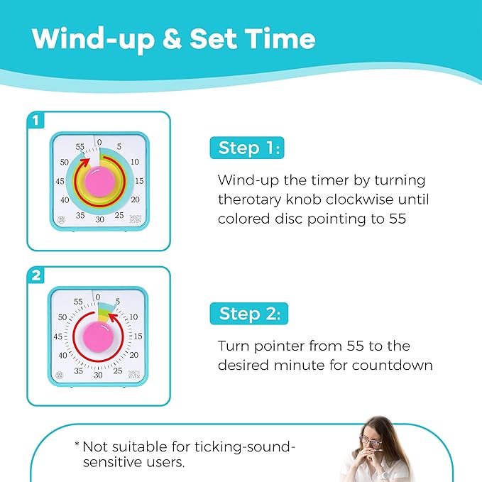 TWENTY5 SEVEN Countdown Timer 7.5 inch; 60 Minute 1 Hour Visual Timer – Classroom Teaching Tool Office Meeting, Mechanical Countdown Clock for Kids Exam Time Management Magnetic, Macaron Sky Blue