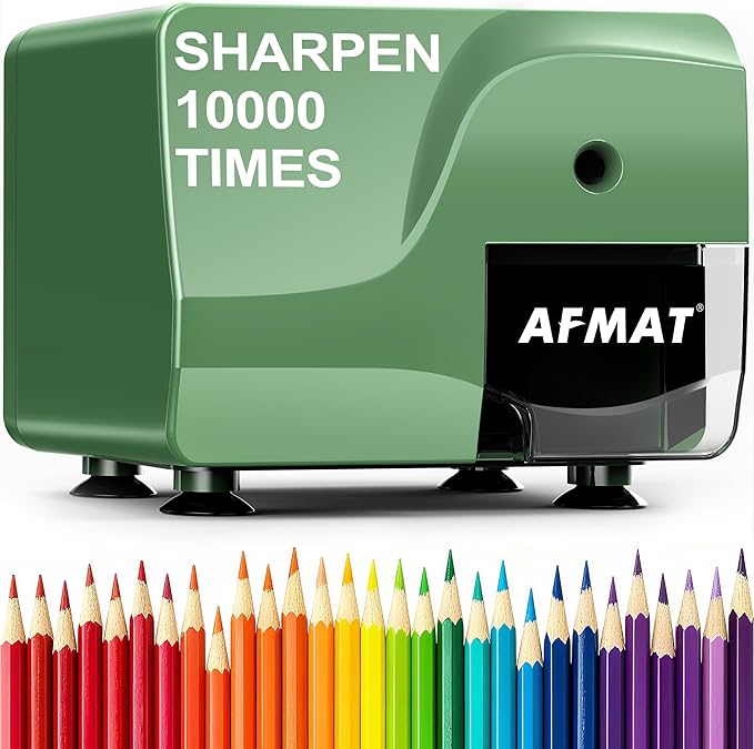 AFMAT Electric Pencil Sharpener for 6-8mm Pencils, Heavy Duty Pencil Sharpener, Fast Sharpen in 3-5s, 3 Sharpness Setting, 10,000+ Sharpenings for Classroom, School, Home, PS108