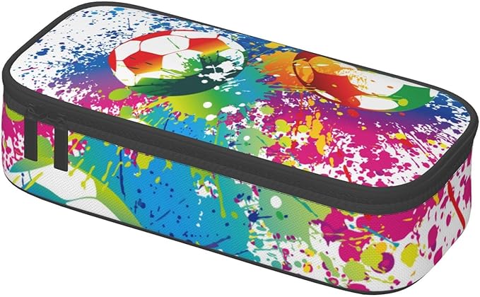 Colorful Soccer Pencil Case Big Capacity Storage Pencil Pouch Stationery Bags With Zipper Portable Pen Holder Box Organizer For Boys Girls Teens Student College School Office Supplies
