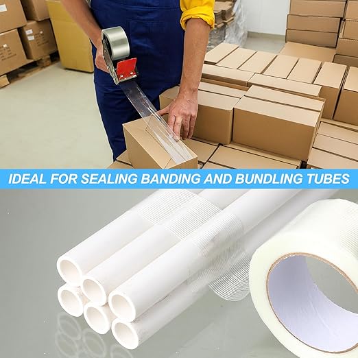 Treela 50 Rolls Strapping Tape 2 Inch X 60 Yards 5.5 Mil Fiberglass Filament Tape Transparent Reinforced Heavy Duty Packing Strips for Shipping Sealing Binding Fixing