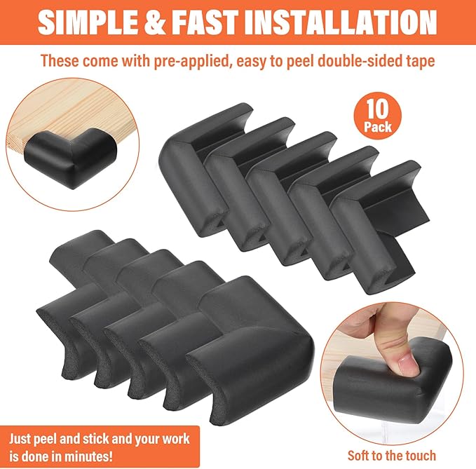 Qianyu 10 Pack Soft Sponge Table Corners Baby Proofing Edge and Corner Guards Adhesive Safety Foam Desk Furniture Corner Protectors Cover Bumpers for Kids Bed Table Cabinet Fireplace Stair