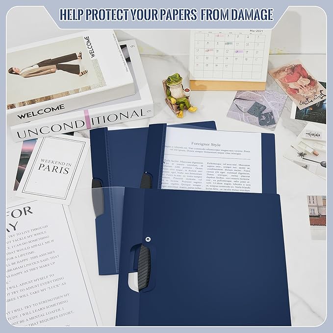 Teling 24 Pcs Clear Report Covers with Sliding Bar and Clip Presentation Folders Resume Folders for Classroom Business Files Document School Office, 9.4 x 11.8 Inches(Navy Blue)
