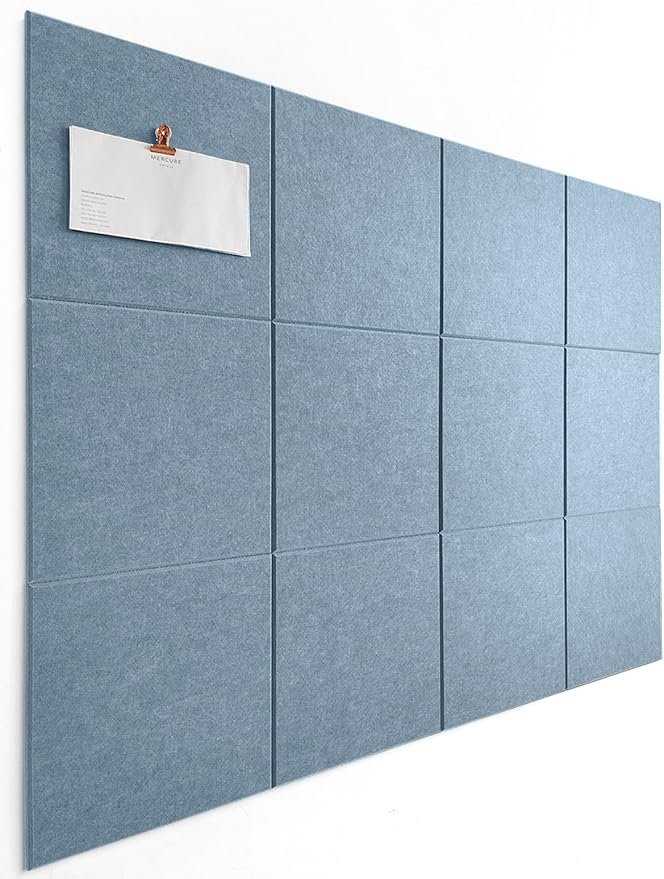 DECORITA Blue Felt Bulletin Board 47"x35" | Felt Wall Tiles (12-Pack) | Large Cork Pin Board Alternative for Office, Home & Classroom | Blue Classroom Decor Office Supplies | Gray Blue