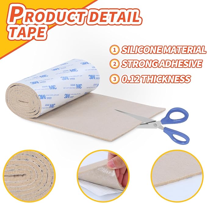 VOCOMO Felt Furniture Pads, Heavy Duty Felts Strip Roll with Adhesive Backing Felt Pads Furniture Feet Cuttable Felts Tape for Protecting Hardwood Floors(5 x 120 x 0.12 Inch, Beige)