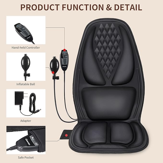 comrelax Back Massager with Heat, Massage Seat Cushion with 3D Lumbar Support, 8 Vibrating Motors Massager Chair Pad for Full Body Pain Relief, Ideal Gift for Christmas/Lover/Parents/Friends