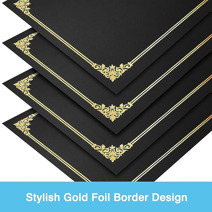 SUNEE Certificate Holders(Black, 30 Packs), Diploma Covers Gold Foil Border, for Letter Size 8.5x11 Certificates, Cardstock, Document Papers