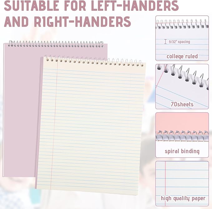 Maitys 6 Pcs Legal Pad Steno Spiral Notebook 8.5" x 11" Top Bound Spiral Pads Hard Cover College Ruled Notepad 70 Sheet Pad for School Office University Home(Pastel Color,Whimsical Style)