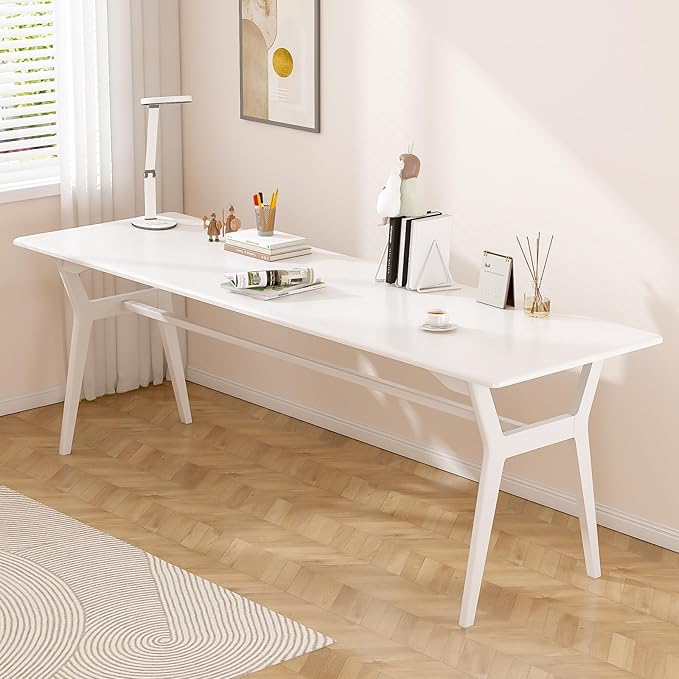 OSCHF Solid Wood Study Desk - 78.8" Double Long Computer Table for Home Office, 2-Person PC Workstation, White