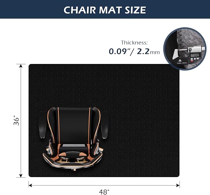SALLOUS Chair Mat for Carpet, 48" x 36" Office Chair Mat for Carpeted Floors, Heavy Duty Vinyl Floor Mat with Grips, Carpeted Floor Protector Computer Desk Mat for Home Office (Black)