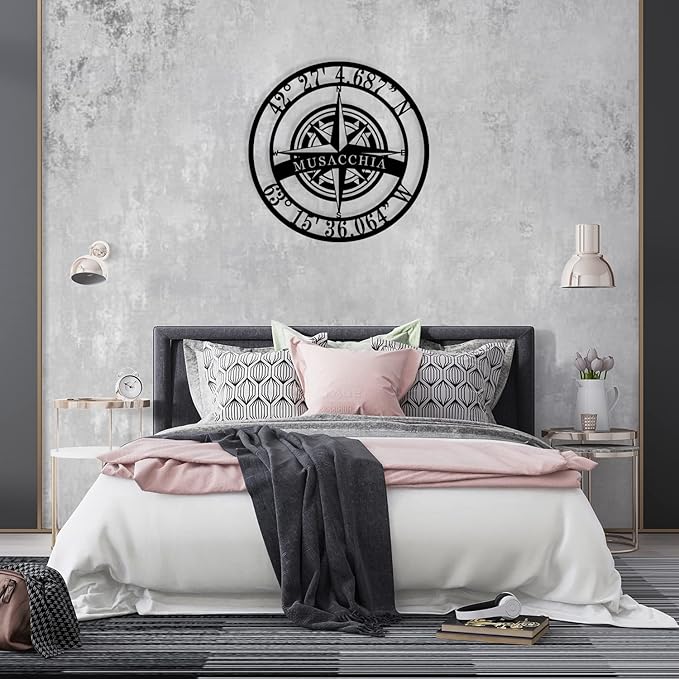 Metal Name Signs Personalized, Nautical Compass GPS Coordinates Metal Sign with Last Name Date, Compass Metal Sign, Personalized Wall Decor, Personalized Wedding Gift